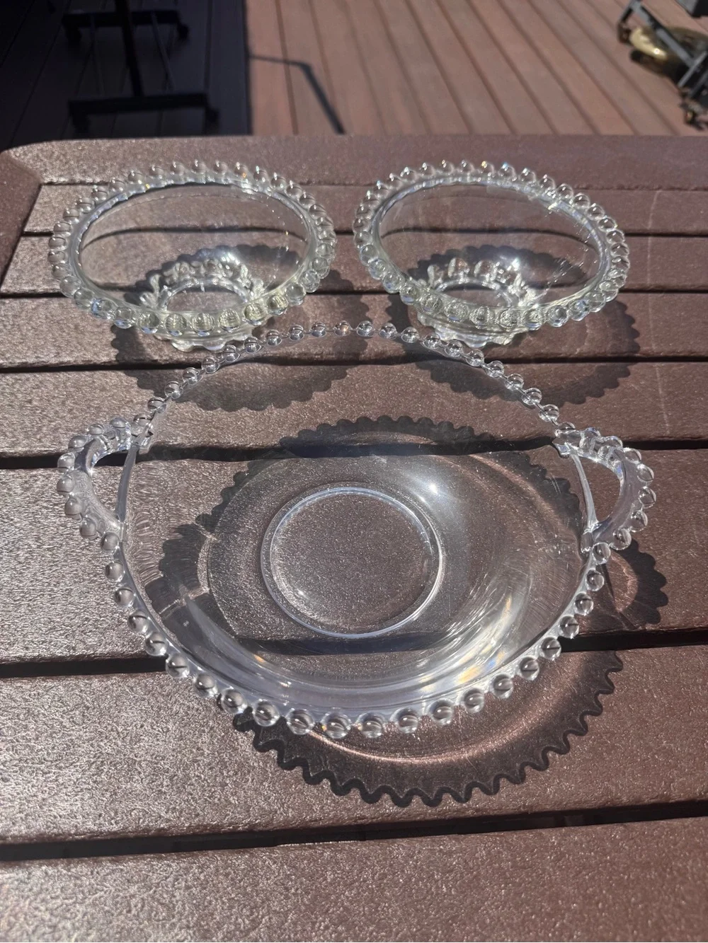 Vintage Imperial Candlewick Clear Hobnail Glass Serving Bowl Set - 3 Pieces